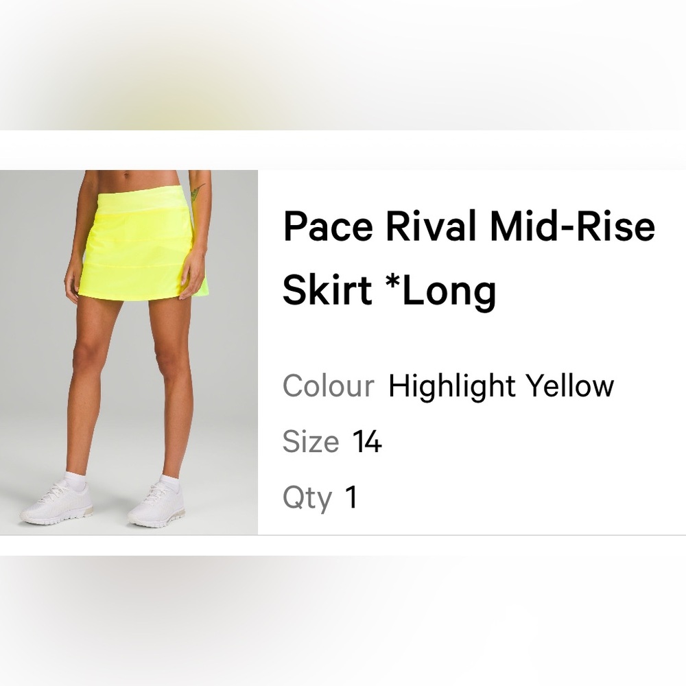 lululemon athletica Pace Rival Mid-Rise Skirt in Highlight Yellow 14